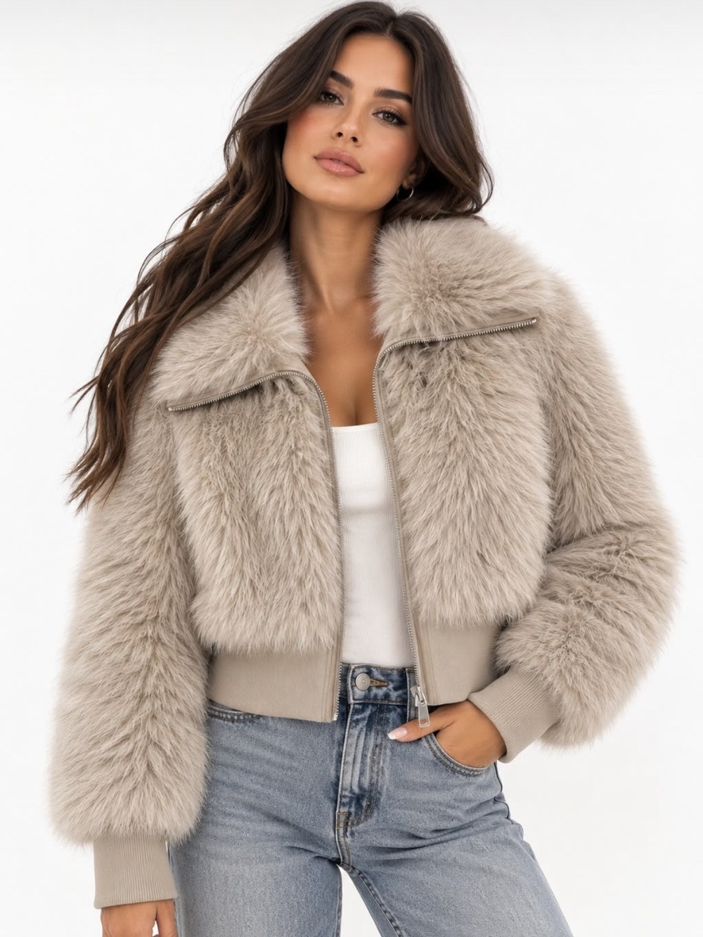 Plush Faux-Fur Cropped Jacket